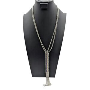 Stella & Dot Tessa Fringe Double Silver Tone Chain Long Tassel Necklace
